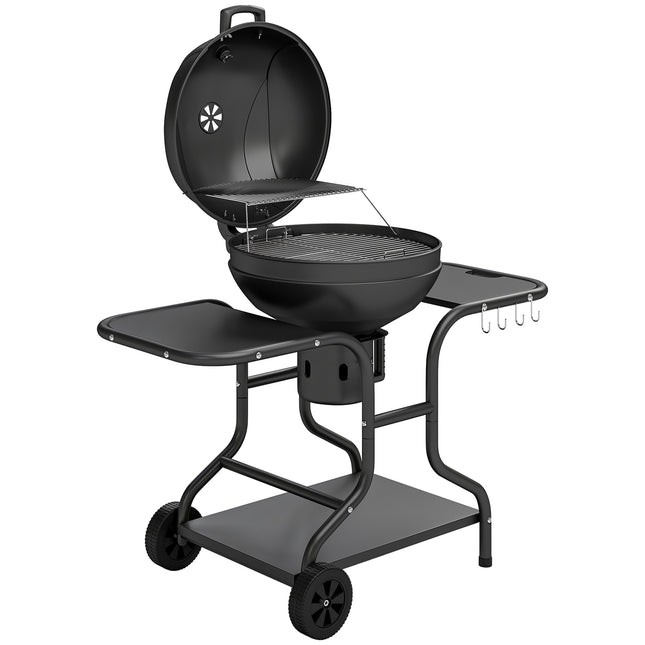 Kulatý gril na dřevěné uhlí, 54 cm, s bočními stolky
