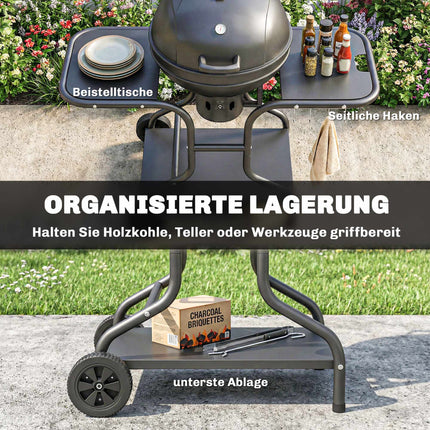 Holzkohle-Kugelgrill, 54 cm, mit Seitenablagen