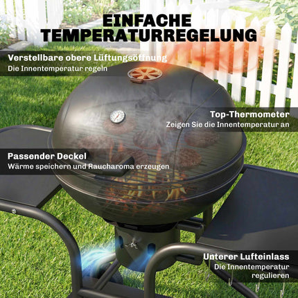 Holzkohle-Kugelgrill, 54 cm, mit Seitenablagen