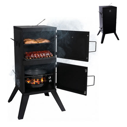 Charcoal Smoker for Meat & Fish, Steel, Black