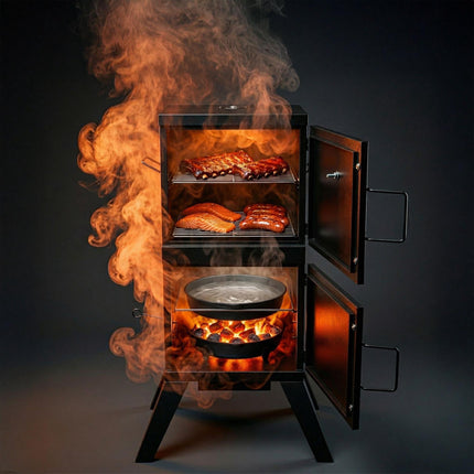 Charcoal Smoker for Meat & Fish, Steel, Black