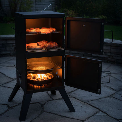 Charcoal Smoker for Meat & Fish, Steel, Black