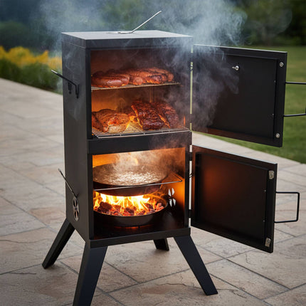 Charcoal Smoker for Meat & Fish, Steel, Black