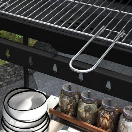 Barbecue à charbon de bois en métal BBQ fumoir avec roulettes, grille de cuisson réglable en hauteur, étagère en bois, chariot de barbecue mobile barbecue à charbon de bois, barbecue à charbon de bois pour barbecue camping, terrasse, 103x47x95 cm Aosom