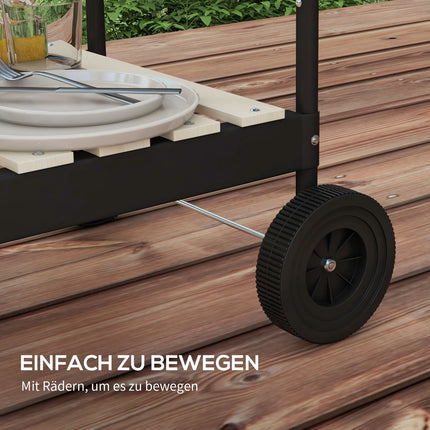 Barbecue à charbon de bois en métal BBQ fumoir avec roulettes, grille de cuisson réglable en hauteur, étagère en bois, chariot de barbecue mobile barbecue à charbon de bois, barbecue à charbon de bois pour barbecue camping, terrasse, 103x47x95 cm Aosom