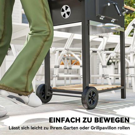 Edelstahl-Holzkohlegrillwagen mit Thermometer und Ablagen