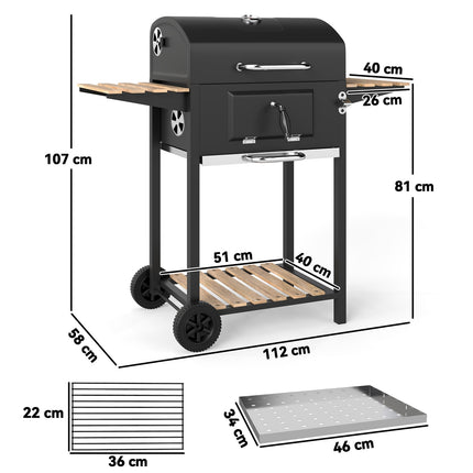 Edelstahl-Holzkohlegrillwagen mit Thermometer und Ablagen