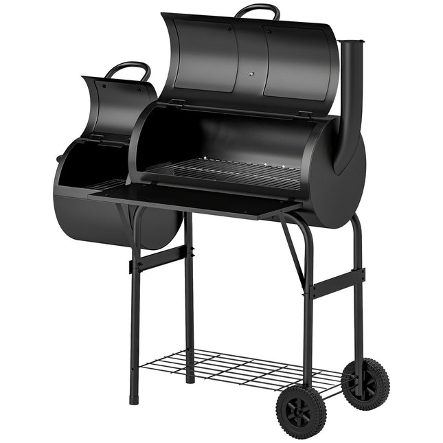Stahl-Holzkohlegrill mit Thermometer und Rädern, 109x60x120 cm