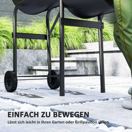 Stahl-Holzkohlegrill mit Thermometer und Rädern, 109x60x120 cm