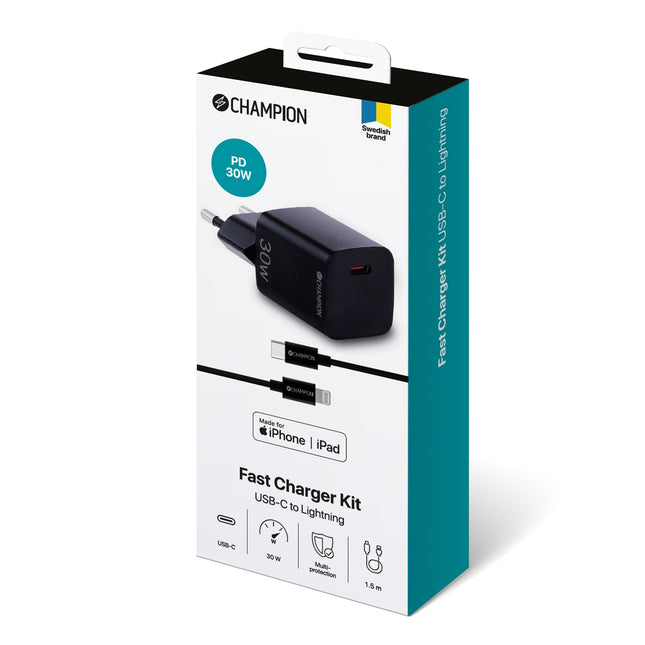Ladegerät 30 W + USB-C-auf-Lightning-Kabel Schwarz