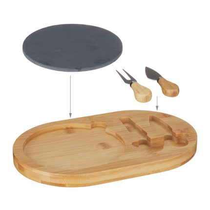 Käsetablett aus Bambus mit 2-teiligem Besteckset