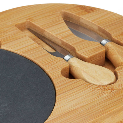 Käsetablett aus Bambus mit 2-teiligem Besteckset