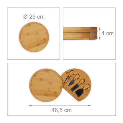 Käsetablett aus Bambus mit 4-teiligem Besteckset