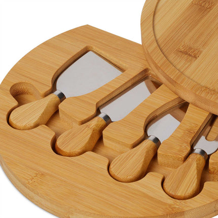 Käsetablett aus Bambus mit 4-teiligem Besteckset