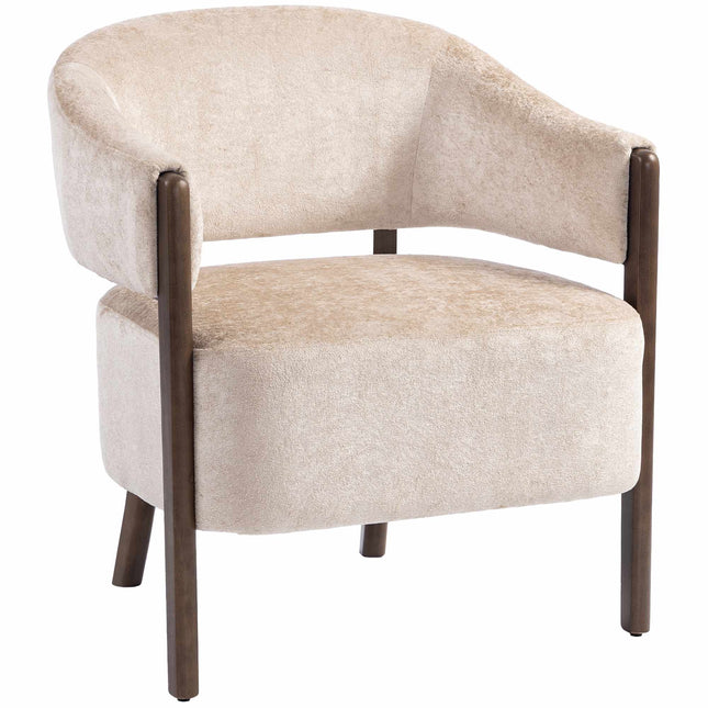 Chenille-Sessel mit Massivholzrahmen, Beige