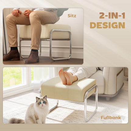 Chenille-Hocker, dickes Kissen, Stahlbeine, Beige