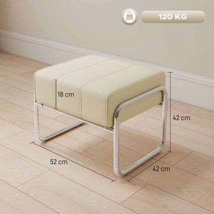 Chenille-Hocker, dickes Kissen, Stahlbeine, Beige