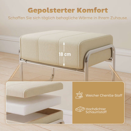 Chenille-Hocker, dickes Kissen, Stahlbeine, Beige