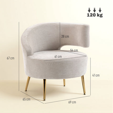Chenille Lounge Chair with Gold Legs, Cream White
