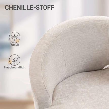 Chenille Lounge Chair with Gold Legs, Cream White