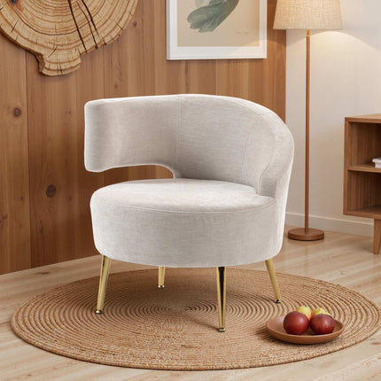 Chenille Lounge Chair with Gold Legs, Cream White