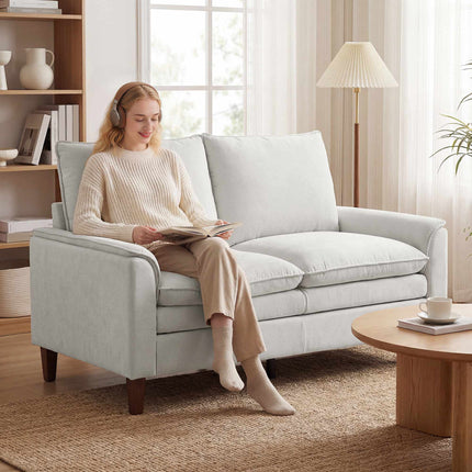 Chenille Loveseat Sofa, Cream, 24cm Cushion, High Back