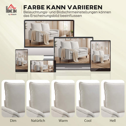 Chenille Loveseat Sofa, Cream, 24cm Cushion, High Back