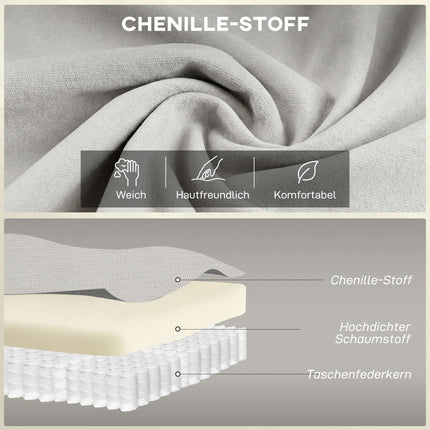 Chenille Loveseat Sofa, Cream, 24cm Cushion, High Back