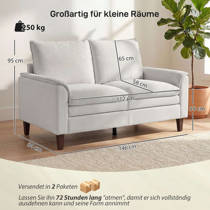 Chenille Loveseat Sofa, Cream, 24cm Cushion, High Back