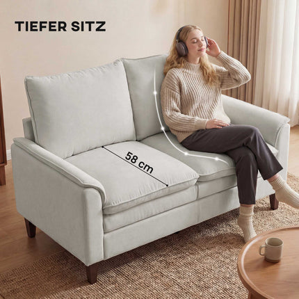 Chenille Loveseat Sofa, Cream, 24cm Cushion, High Back