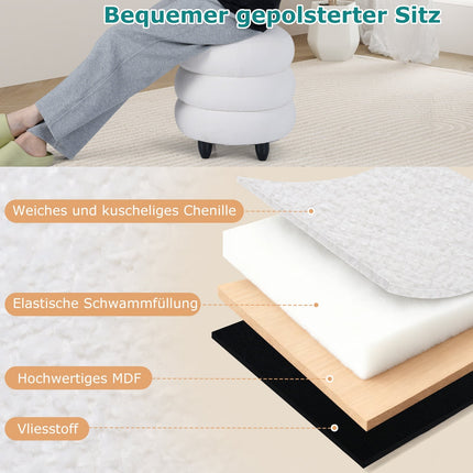 Chenille-Sitzhocker mit Stauraum, 40,5 x 44,5 cm, Weiß, abnehmbarer Deckel