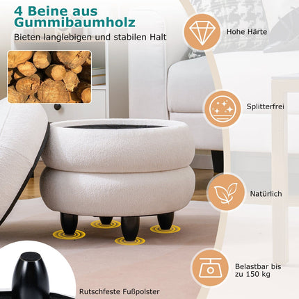 Chenille-Sitzhocker mit Stauraum, 40,5 x 44,5 cm, Weiß, abnehmbarer Deckel