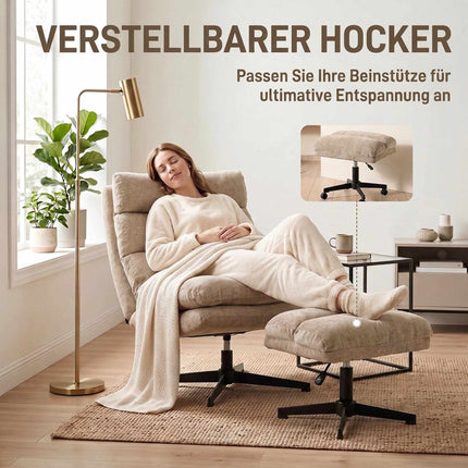 Chenille Swivel Lounge Chair with Adjustable Footstool, 79 cm Wide Seat, Brown