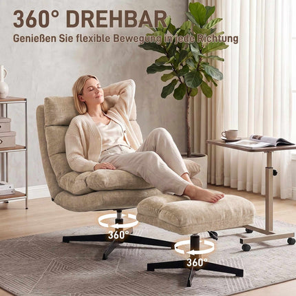 Chenille Swivel Lounge Chair with Adjustable Footstool, 79 cm Wide Seat, Brown