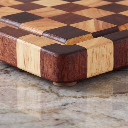 Chequered Wooden Chopping Board with Juice Groove, Acacia, Rubberwood