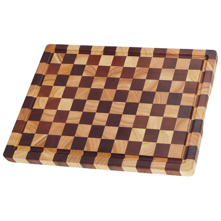 Chequered Wooden Chopping Board with Juice Groove, Acacia, Rubberwood