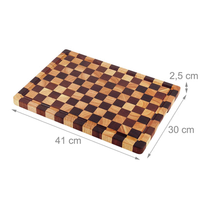 Chequered Wooden Chopping Board with Juice Groove, Acacia, Rubberwood