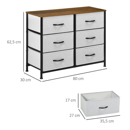 Graue Stoffbox mit 6 Schubladen – multifunktionales Aufbewahrungsmöbel
