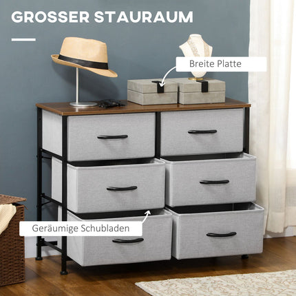 Graue Stoffbox mit 6 Schubladen – multifunktionales Aufbewahrungsmöbel