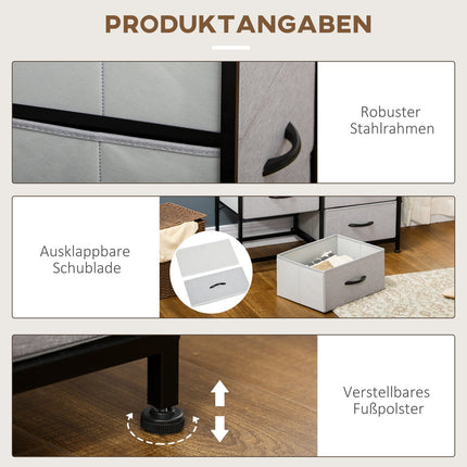 Graue Stoffbox mit 6 Schubladen – multifunktionales Aufbewahrungsmöbel