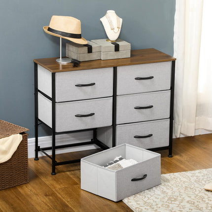 Graue Stoffbox mit 6 Schubladen – multifunktionales Aufbewahrungsmöbel
