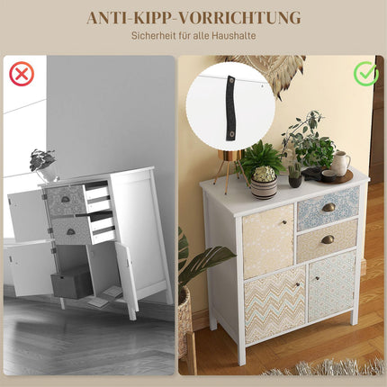 Weiße Kommode - 2 Schubladen, 3 Fächer, Kippschutz