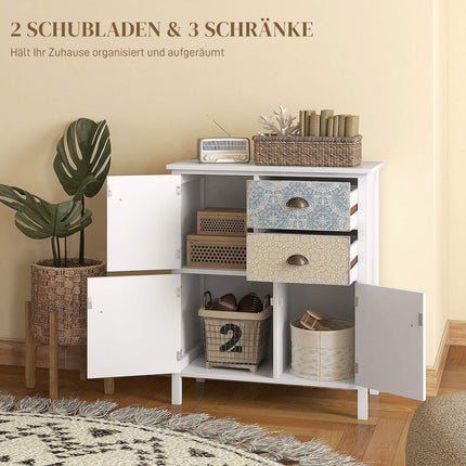 Weiße Kommode - 2 Schubladen, 3 Fächer, Kippschutz