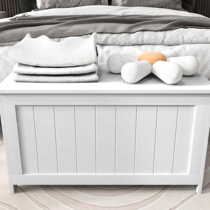 Weiße Aufbewahrungsbox mit Deckel und Griff – 81x40x46 cm