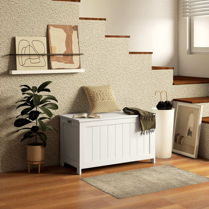 Weiße Aufbewahrungsbox mit Deckel und Griff – 81x40x46 cm