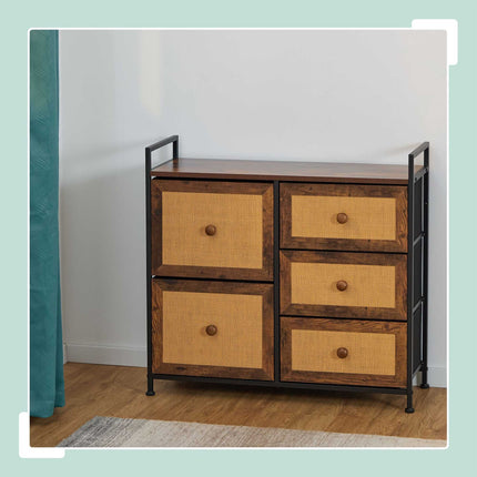 Commode met 5 laden in rotanlook