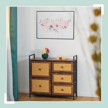 Commode met 5 laden in rotanlook