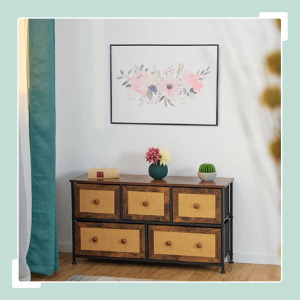 Chest of 5 drawers in rattan look
