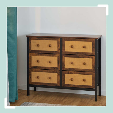 Kommode mit 6 Schubladen im Rattan-Stil