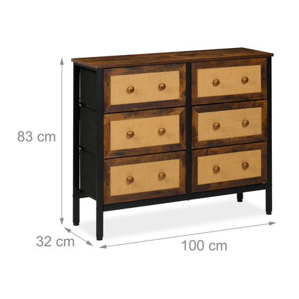 Kommode mit 6 Schubladen im Rattan-Stil